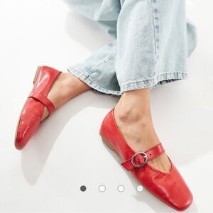 NWT ASOS DESIGN Luxe Premium Leather Mary Jane ballet in Red